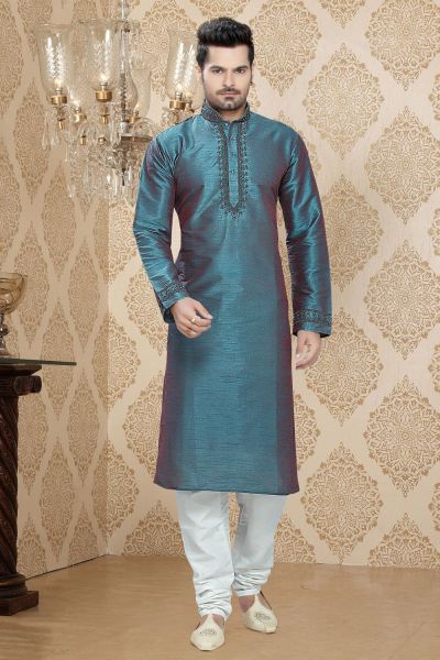 Sky Blue Art Silk Regular Kurta Pajama (NMK-2265)