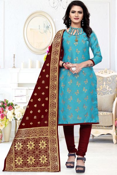 Sky Blue Banarasi Silk Salwar Suit (NWS-6363)