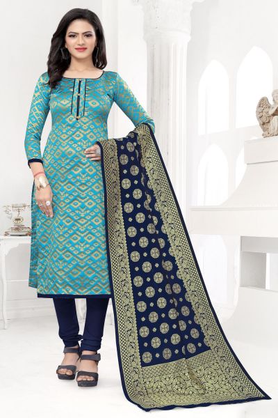 Sky Blue Banarasi Silk Salwar Suit (NWS-6380)