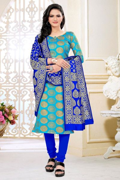 Sky Blue Banarasi Silk Salwar Suit (NWS-6413)