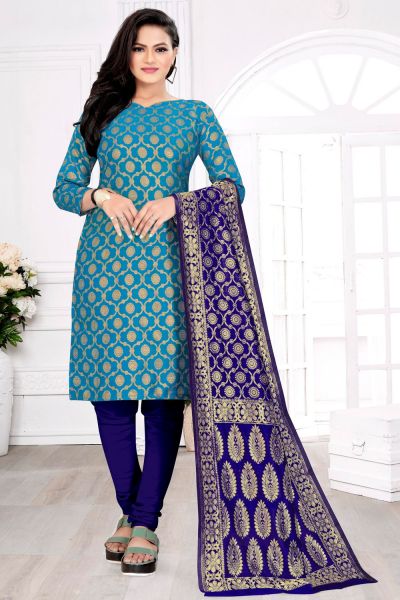 Sky Blue Banarasi Silk Salwar Suit (NWS-6418)