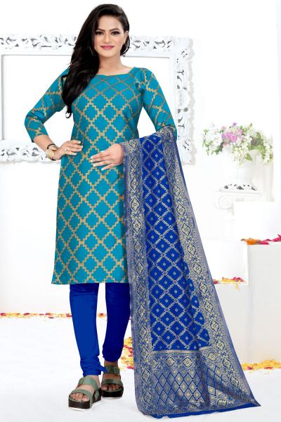 Sky Blue Banarasi Silk Salwar Suit (NWS-6426)