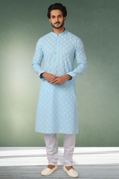 Sky Blue Cotton Kurta Pajama (NMK-5749)