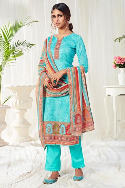 Sky Blue Cotton Salwar Kameez (NWS-5806)