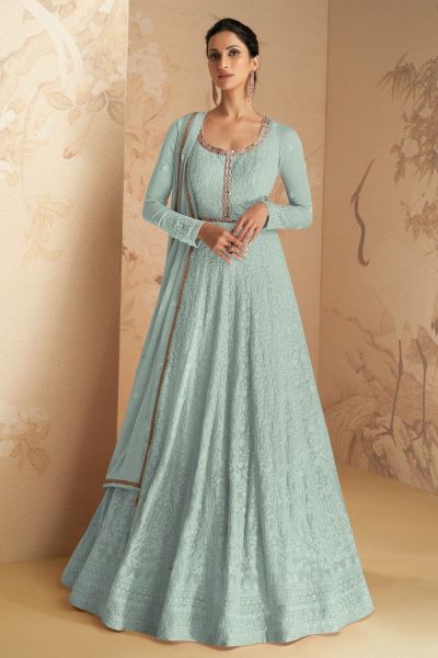 Sky Blue Faux Georgette Anarkali Salwar Suit (NWS-6932)