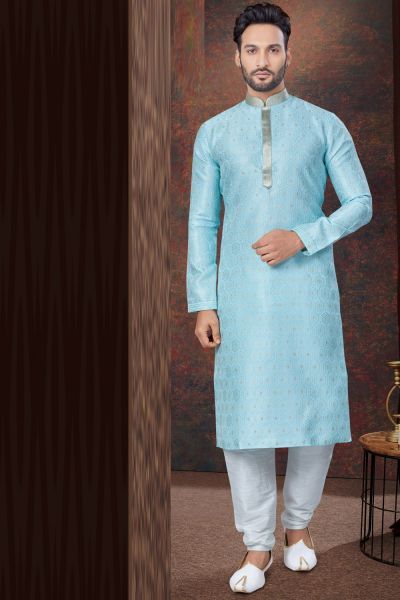 Sky Blue Jaquard Kurta Pajama (NMK-7824)