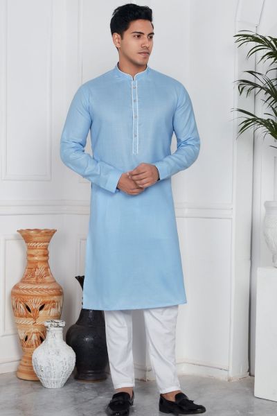 Sky Blue Linen Cotton Kurta Pajama (NMK-7587)