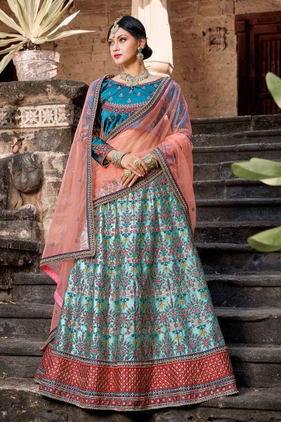 Sky Blue Pure Satin Party Wear Lehenga Choli (NWG-568)