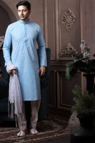 Sky Blue Silk Kurta for Men (NMK-6059)