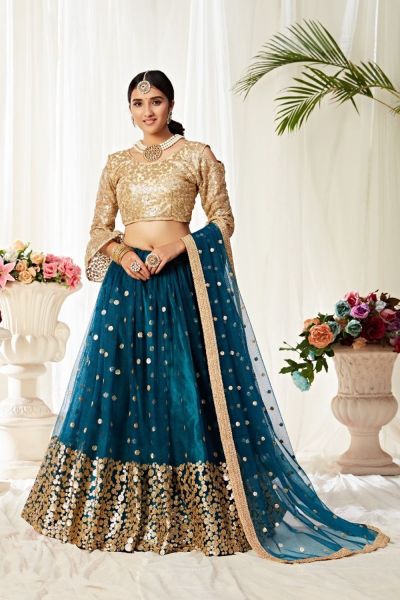 Teal Blue Net Lehenga Choli (NWG-748)