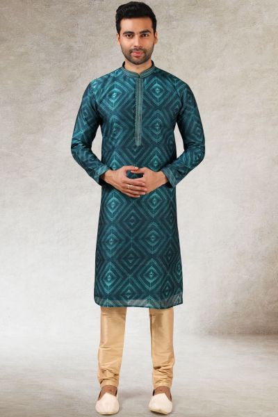 Teal Green Art Silk Kurta for Men (NMK-5840)