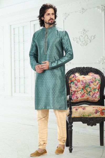 Teal Green Banarasi Silk Kurta Pajama (NMK-6702)