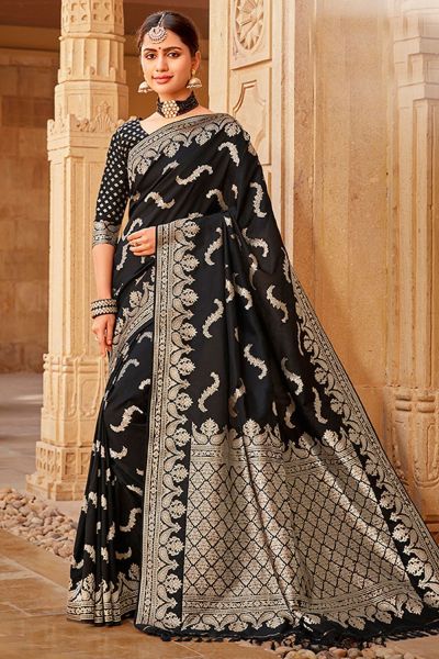 Weaving Jaquard Silk Black Saree (NWSA-6164)