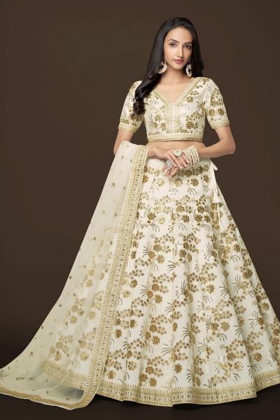 White Slub Silk Lehenga Choli (NWG-1389)