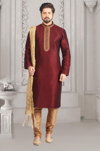 Wine Art Banarasi Silk Casual Kurta Pajama (NMK-3988)