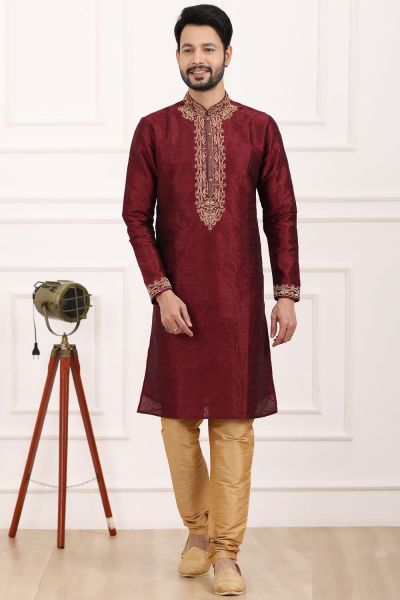 Wine Art Banarasi Silk Kurta Pajama (NMK-7021)