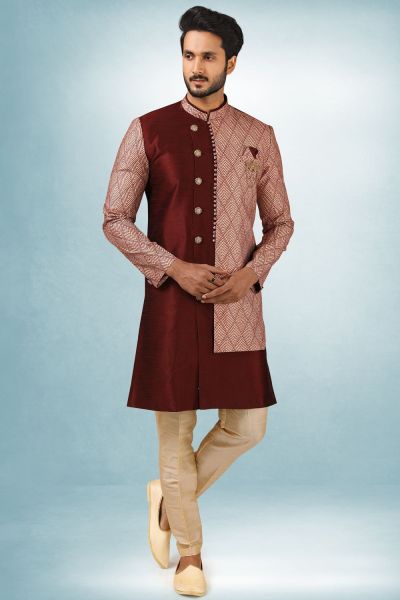 Wine Art Silk Indo Western (NMK-5830)