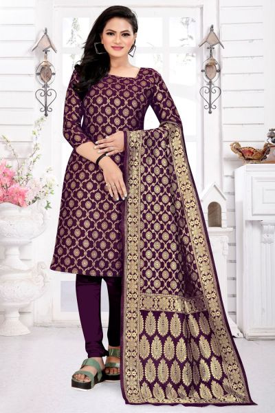 Wine Banarasi Silk Salwar Suit (NWS-6419)