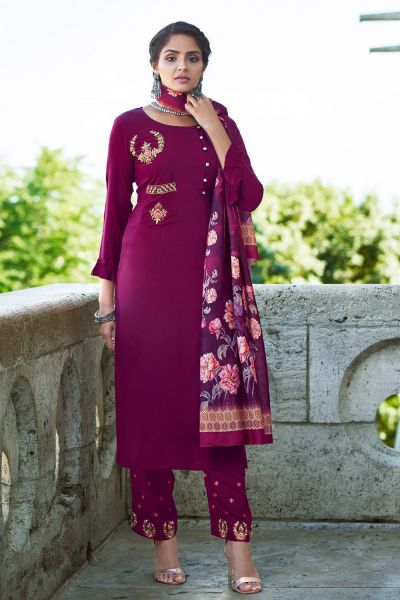 Wine Cotton Salwar Suit (NWS-6736)