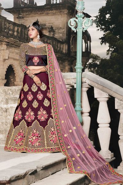 Wine Pure Tafetta Lehenga Choli (NWG-574)