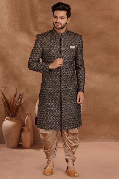 Wine Velvet Mens Sherwani (NMK-5792)