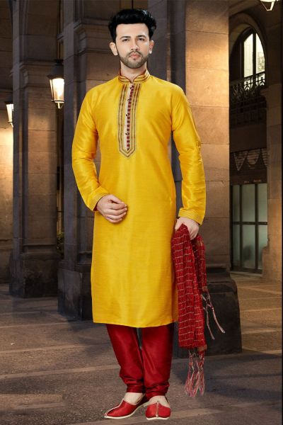 Yellow Art Dupion Casual Kurta Pajama (NMK-3788)