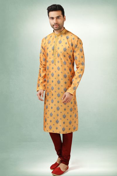 Yellow Art Silk Casual Mens Kurta (NMK-5860)