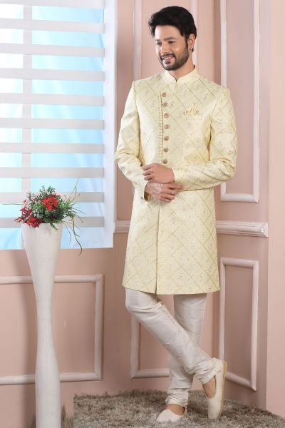 Yellow Art Silk Indo Western (NMK-6196)