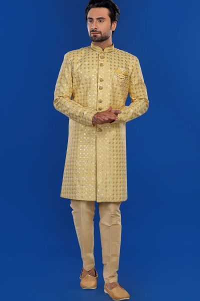 Yellow Art Silk Indo Western (NMK-8082)