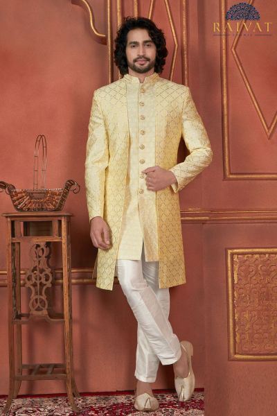 Yellow Art Silk Mens Indo Western (NMK-7721)