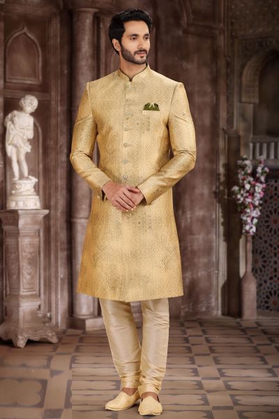 Yellow Art Silk Sherwani for Men (NMK-6870)