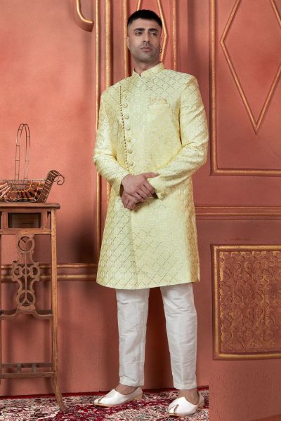 Yellow Art Silk Sherwani for Men (NMK-7732)