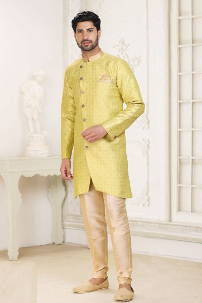 Yellow Banarasi Jaquard Indo Western for Men (NMK-6898)