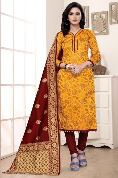 Yellow Banarasi Silk Salwar Suit (NWS-6375)