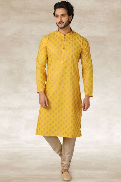 Yellow Cotton Casual Kurta Pajama (NMK-5660)