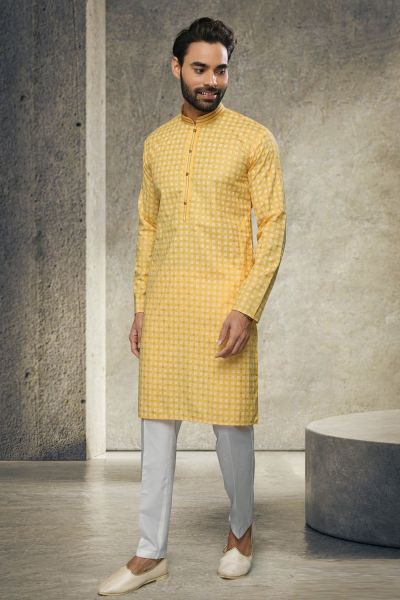 Yellow Cotton Casual Kurta Pajama (NMK-6152)