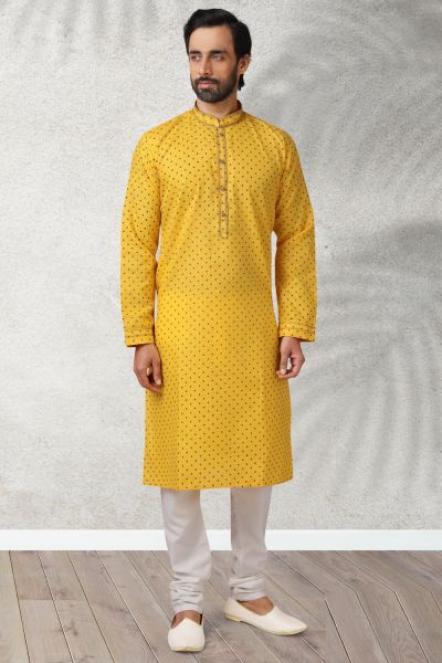 Yellow Cotton Kurtas for Men (NMK-5755)