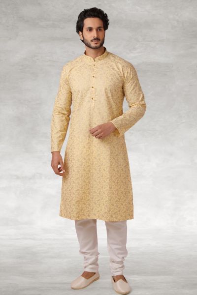 Yellow Cotton Mens Kurta Pajama (NMK-5659)