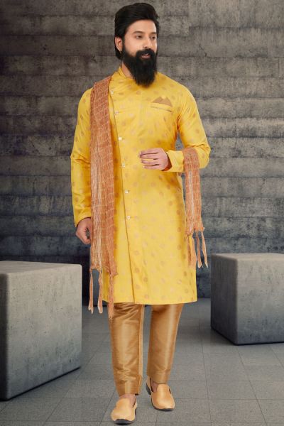 Yellow Cotton Silk Indo Western (NMK-6775)