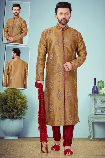 Yellow Dupion Silk Kurta Pajama (NMK-4786)