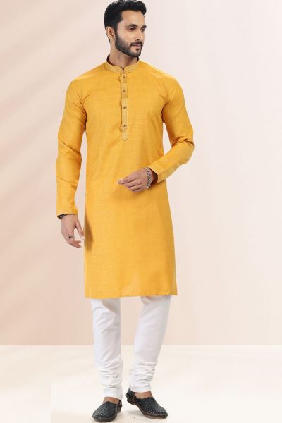 Yellow Linen Cotton Kurta Pajama (NMK-6741)