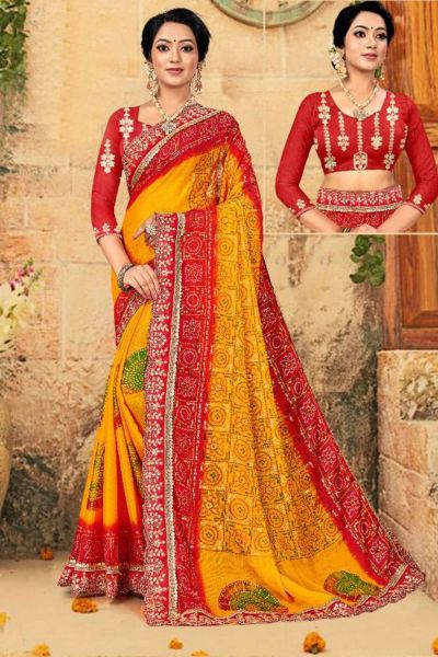 Yellow Moss Chiffon Saree (NWSA-5290)