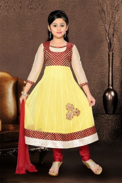 Yellow Net Girls Anarkali Kameez (NFG-066)