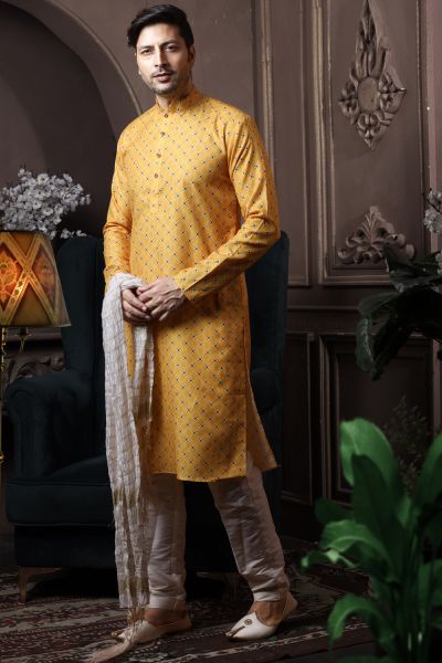 Yellow Silk Casual Kurta Pajama (NMK-6069)