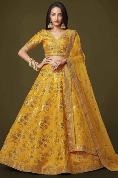 Yellow Slub Silk Lehenga Choli (NWG-1387)