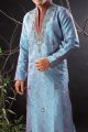 2 Toned Blue Art Dupion Designer Kurta (NMK-1147)