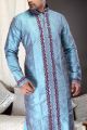 2 Toned Blue Art Dupion Kurta Pajama (NMK-1476)