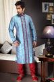 2 Toned Blue Art Dupion Kurta Pajama (NMK-1476)