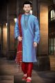 2 Toned Blue Art Dupion Regular Kurta Pajama (NMK-3760)