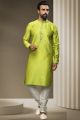 2 Toned Green Jaquard Silk Brocade Kurta Pajama (NMK-5954)